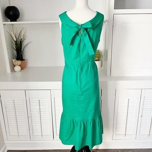 Boden Women's Green Linen Cotton Ruffle Hem Clarice Midi Dress Size 10